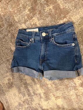 Zara Dark Blue Rolled-Cuff Denim Shorts